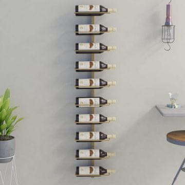 Vidaxl Zidni stalak za vino za 10 boca zlatne boje, metalni