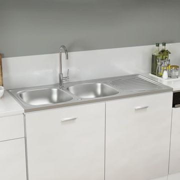 Vidaxl Dvostruki kuhinjski sudoper, srebrni, 1200x500x155 mm, čelik