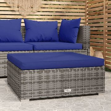 Vidaxl Vrtni tabure s jastukom, sivi, 70x70x30 cm, poli ratan
