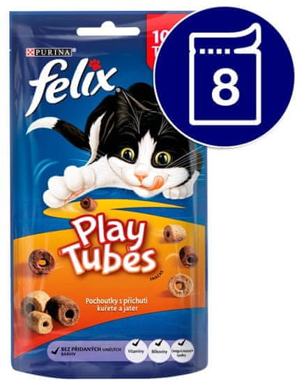 Felix Play Tubes mačja hrana, piletina, jetra, 8 x 50 g