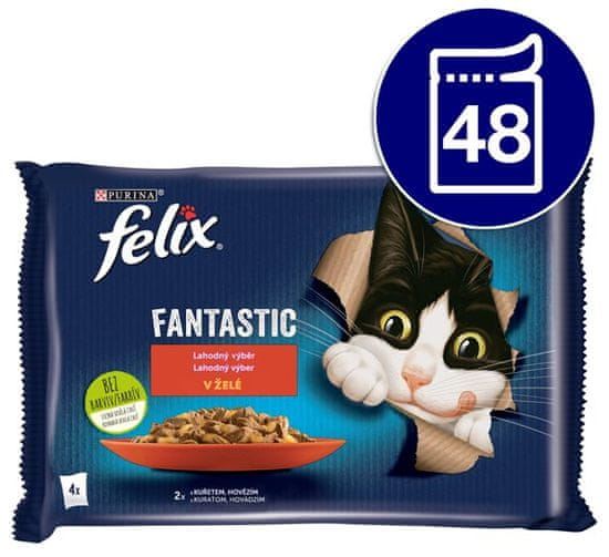 Felix mačja hrana Fantastic vrečice s govedinom i piletinom u želeu, 12 (4 x 85 g)