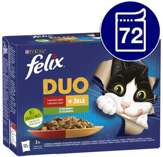 Felix Fantastic DUO izbor mesa u želeu s povrćem, 72 x 85 g