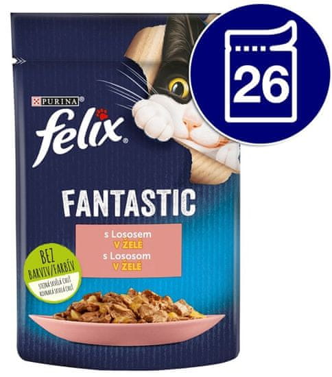 Felix hrana za mačke Fantastic s lososom u želeu, 26 x 85 g