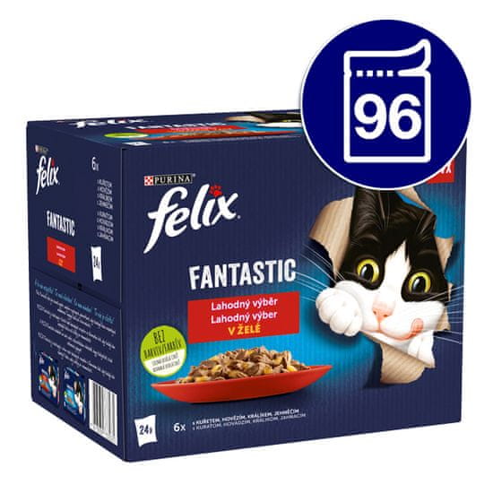 Felix hrana za mačke Fantastic piletina, govedina, zec, janjetina u želeu, 96 x 85 g