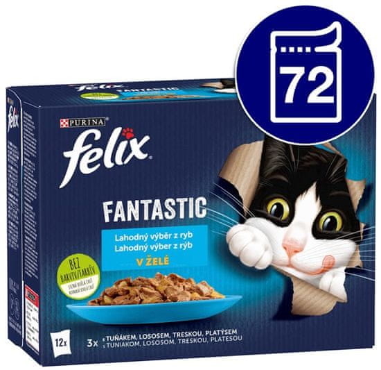 Felix hrana za mačke Fantastic s lososom, iverom, tunom i bakalarom u želeu, 72 x 85 g