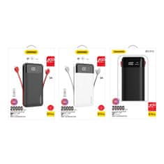 DUDAO K1Pro Power Bank 20000mAh 2x USB + kabel Lightning / USB-C / Micro USB, crno