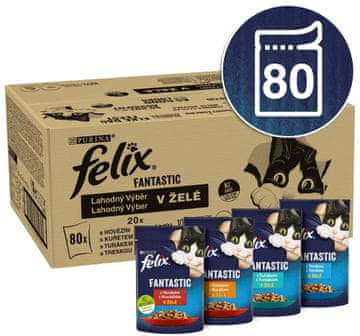 Felix hrana za mačke Fantasticz govedina, piletina, tuna, bakalar u želeu, 80 x 85 g