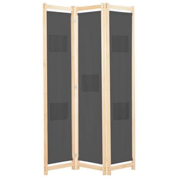 Vidaxl Pregrada za sobu s 3 dijela, siva, 120x170x4 cm, tkanina