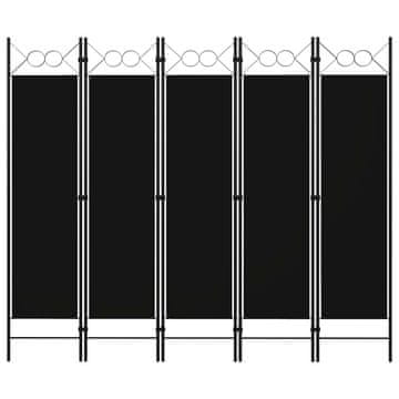Vidaxl Sobna pregrada s 5 panela crna 200 x 180 cm
