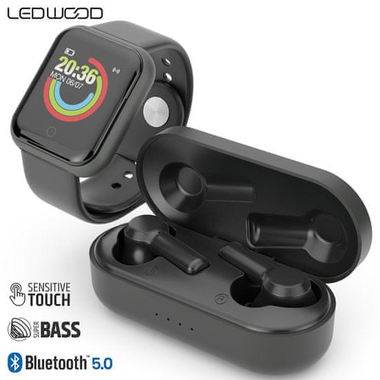 LEDWOOD Urban set, slušalice i pametni sat, Bluetooth 5.0, crna