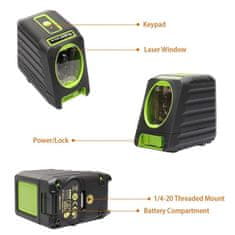 Huepar BOX1G Križna zelena laserska razina + funkcija pulsa za detektor