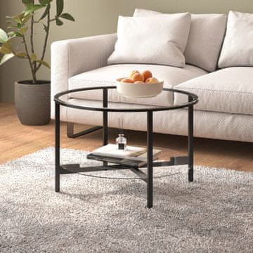 Vidaxl Čajni stolić s crnim okvirom i kaljenim staklom 70 cm