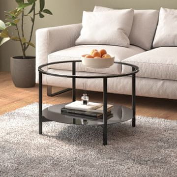 Vidaxl Klub stolić, crni okvir i prozirno kaljeno staklo, 70 cm