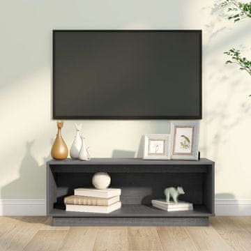 Vidaxl TV stalak sivi 90x35x35 cm masivni borov drvo