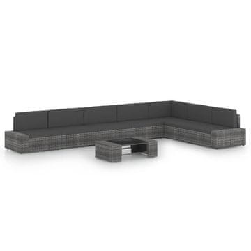 Vidaxl 8-dijelna vrtna garnitura od poliratana s jastucima siva