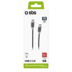 SBS USB-C na USB-C podatkovni kabel, 25 W, 1,5 m, sivi