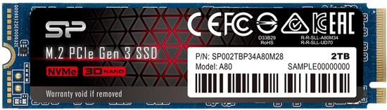 Silicon Power P34A80 SSD disk, 2 TB, M.2 PCIe Gen3 x4, NVMe 3400/3000 MB/s (SP002TBP34A80M28)