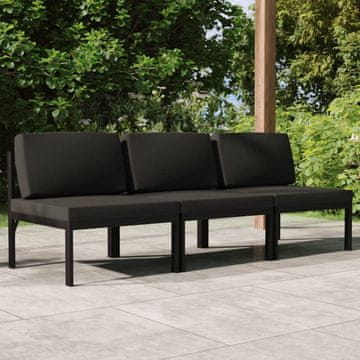 Vidaxl Vrtna sofa za 3 osobe s jastucima, aluminij, antracit
