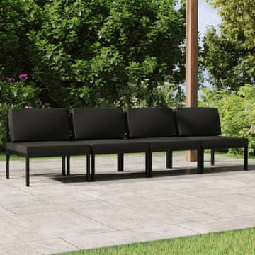 Vidaxl Vrtna sofa za 4 osobe s jastucima, aluminij, antracit