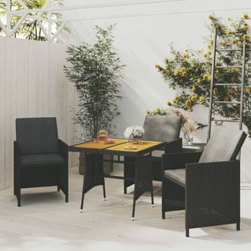 Vidaxl Vrtni stol Crni 70x70x72 cm PE ratan i akacija