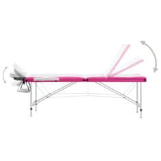 Vidaxl Sklopivi stol za masažu s 3 zone aluminijski bijelo-ružičasti