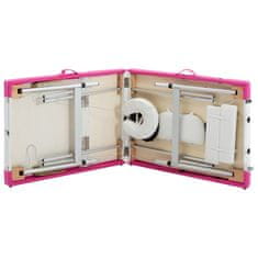 Vidaxl Sklopivi stol za masažu s 3 zone aluminijski bijelo-ružičasti