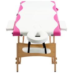 Vidaxl Sklopivi stol za masažu s 2 zone drveni bijelo-ružičasti