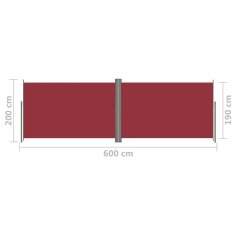 Vidaxl Uvlačiva bočna tenda crvena 200 x 600 cm