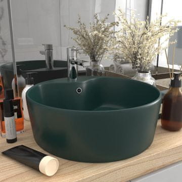 Vidaxl Umivaonik s preljevom mat tamnozeleni 36x13 cm keramički