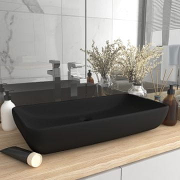 Vidaxl Pravokutni umivaonik mat crni 71x38 cm keramički