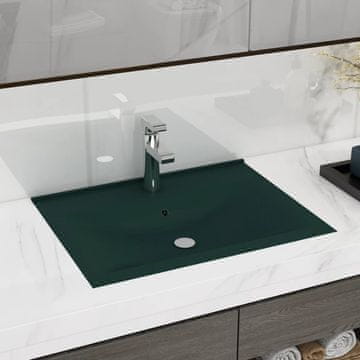 Vidaxl Umivaonik s otvorom za slavinu mat tamnozeleni 60x46 cm