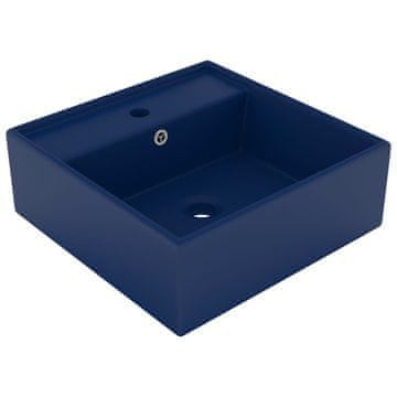 Vidaxl Kvadratni umivaonik s preljevom mat tamnoplave boje 41x41 cm