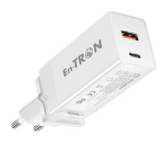 En-TRON YZ65W punjač, PD, 65 W, 100-240 V, QC 3.0 (USB + tip C), bijeli