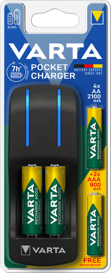 Varta 57642301431 Pocket Charger punjač za baterije + 4 AA 2100 mAh R2U + 2 AAA 800 mAh baterije