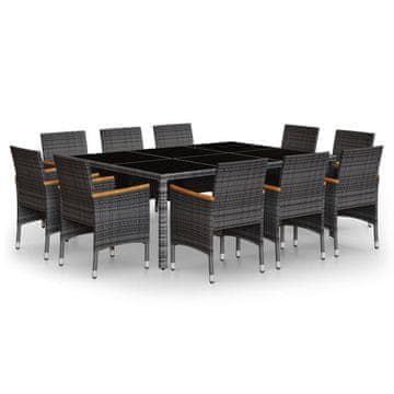 Vidaxl 11-dijelni vrtni blagovaonski set od poliratana sivi