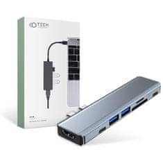 Tech-protect V5 HUB adapter 2x USB / 2x USB-C / HDMI / SD / Micro SD / TF, siva