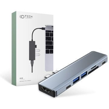 Tech-protect V5 HUB adapter 2x USB / 2x USB-C / HDMI / SD / Micro SD / TF, siva