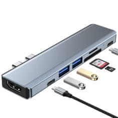 Tech-protect V5 HUB adapter 2x USB / 2x USB-C / HDMI / SD / Micro SD / TF, siva