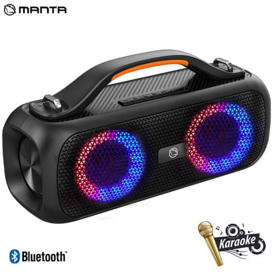 Manta Boombox SPK216 zvučnik, Bluetooth, 40W RMS, punjiva baterija, RGB LED, IPX5, USB, AUX, crni