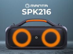 Manta Boombox SPK216 zvučnik, Bluetooth, 40W RMS, punjiva baterija, RGB LED, IPX5, USB, AUX, crni