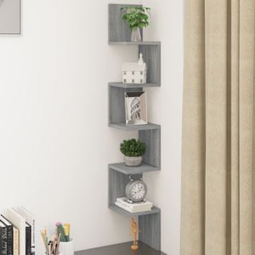 Vidaxl Kutna zidna polica siva, sonoma hrast 20x20x127,5 cm
