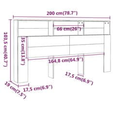 Vidaxl Uzglavlje s ormarićem visoki sjaj bijelo 200 x 19 x 103,5 cm