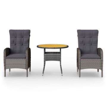 Vidaxl 3-dijelni vrtni bistro set od poliratana sivi