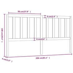 Vidaxl Uzglavlje za krevet crno 206 x 4 x 100 cm od masivne borovine