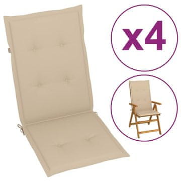 Vidaxl Jastuci za vrtne stolice, 4 kom, bež, 120x50x3 cm