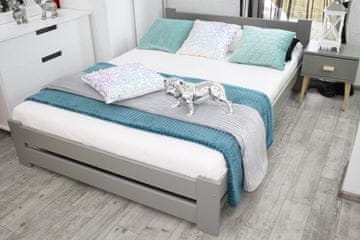 MAXI-DREW Bračni krevet Ola 180x200 cm od masivne borovine, sivi, s drvenim podnicama