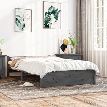 Vidaxl Okvir za krevet sivi, masivno drvo 135x190 cm, bračni