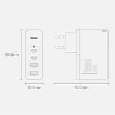BASEUS GaN2 Pro punjač 2x USB / 2x USB-C 100W QC PD, bijela