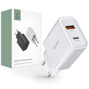Tech-protect C30W punjač USB / USB-C 30W PD QC, bijela