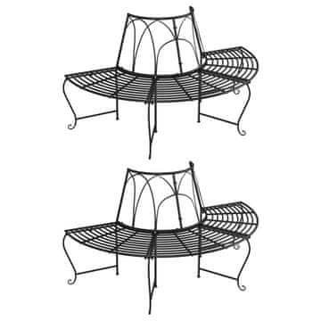 Vidaxl Polukružne klupe oko stabla 2 kom Ø 159 cm crne čelične